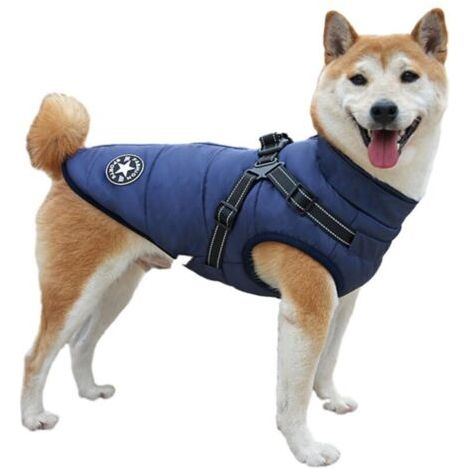 Pair Gilet d’hiver pour chien avec harnais intégré – Veste chaude et confortable – Taille XL – Bleu