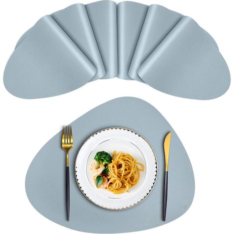 Lot de 6 dessous de table ronds en cuir, résistants à la chaleur, lavables et antidérapants, pour salle à manger, style scandinave, gris clair, tapis de protection isolants pour cuisine. (1/5)