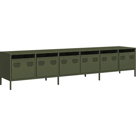 Meuble TV Banc TV Armoire TV vert olive 202x39x43,5 cm acier laminé à froid (1/5)