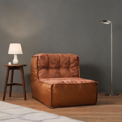 Fauteuil 1 place en flanelle marron avec dossier sculpté (1/5)