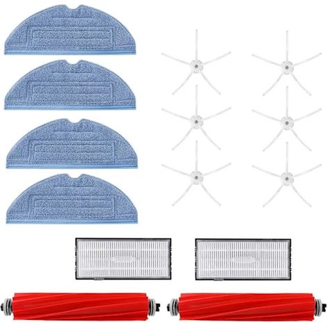 Accessoires pour robot aspirateur : brosses latérales à cinq pointes [blanches] x6, chiffons [bleus] x4, filtre [1 paire] x1, brosse principale x2 (1/5)