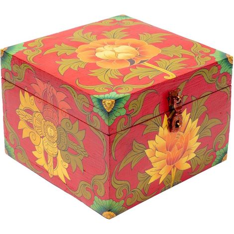 Coffret Tibétain fleur peint à la main (1/2)