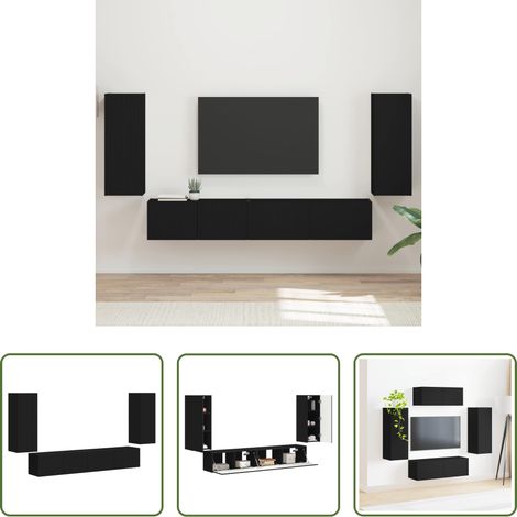 Rangement moderne - Ensemble meuble TV 4 pcs Noir Bois d'ingénierie (1/5)