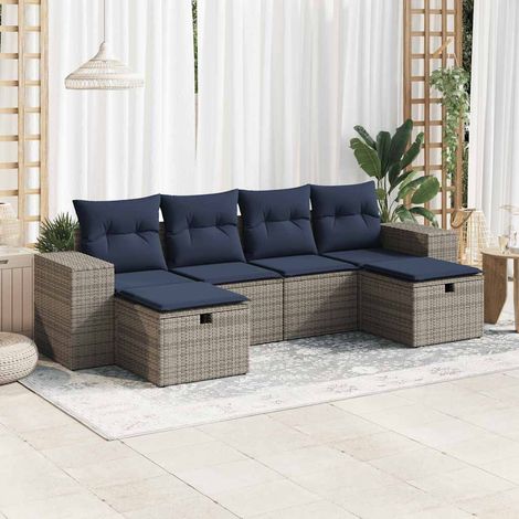 vidaXL 6 Piece Garden Sofa Set with Cushions Grey Poly Rattan (1/5)