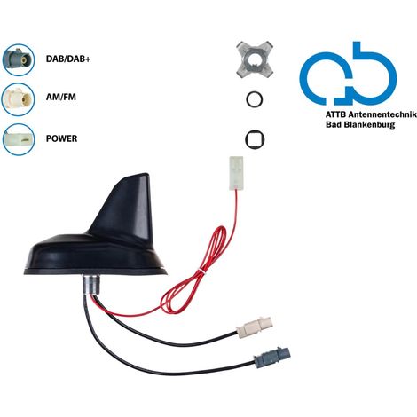 Antenne de toit AM FM DAB+ Requin 12V externe phantome