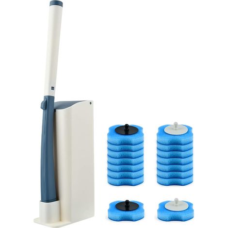 Kit de Brosse WC Jetable avec Support 18PCS Brosse de Nettoyage et Support Jetables, Disposable Toilet Cleaning System Kit de Baguette de Toilette Système de Nettoyage 16 Têtes de Rechange (1/5)