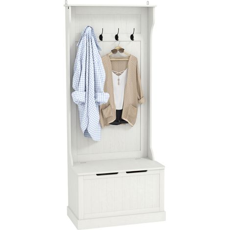 Meuble de rangement moderne avec banc et porte-chaussures 4 crochets blanc 71,5x39,5x170 cm idéal pour entrée moderne (1/5)