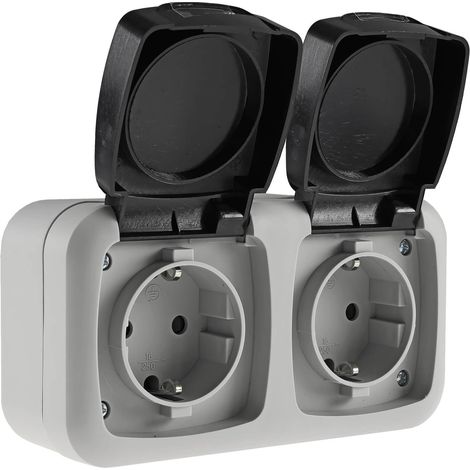 Feuchtraum Doppel-Steckdose IP44 Aufputz 2-fach Steckdose horizontal (1/5)