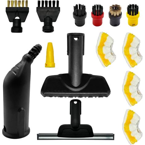 Lot de 14 accessoires pour nettoyeur vapeur Kärcher SC1-SC5 Brosses rondes, chiffons en microfibre, brosse à joints, buse manuelle ABS et nylon (1/5)
