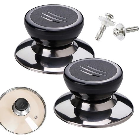Set di 2 maniglie universali in bachelite per coperchi con 4 accessori di montaggio, nere (1/5)
