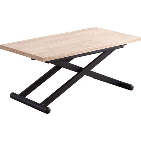 Mesa centro elevable y extensible Natural acabado roble patas negras, 57-114 cm(fondo) 110/114 cm (ancho) 49/76(alto). (1/5)