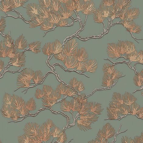 Sage Copper Pine Tree Wallpaper Textured Embossed Metallic Paste The Wall Vinyl (1/3)