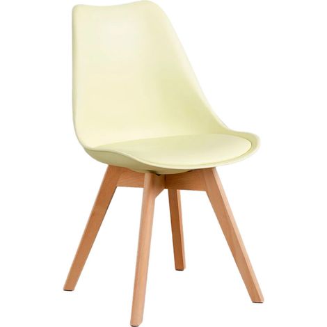ORION91® - SIRIO Dining Chair in Lemon Mousse, Ergonomic Polypropylene Seat and Beech Wood Legs, Nordic Style, Ideal for Dining Room, Kitchen, Office, Max Weight 110kg, Easy Maintenance (1/5)