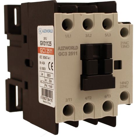 Contattore Motore 3P 3M, Teleruttore Trifase Industriale AC 380V 3NO, Bobina 220V AC, Contatto Ausiliare 1NO+1NC, IP20 (25A)