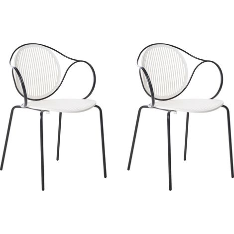 Conjunto de 2 sillas de jardín de metal apilables para exterior con respaldo acanalado blanco crema/negro Ikaria