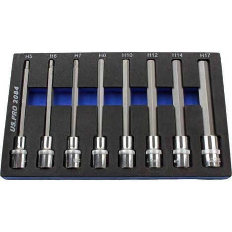 US PRO 8pc 1/2 Dr Drive 140mm Long Hex Bits Sockets Key Set Allen 5 - 17mm 2084 (1/5)