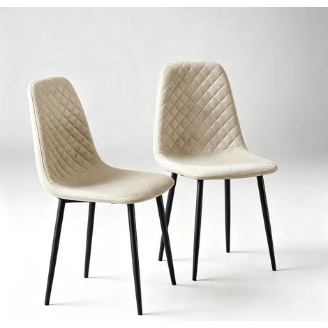 AINPECCA 2X Beige Dining Chairs Suede Padded Seat Metal Legs Kitchen Home Office UK