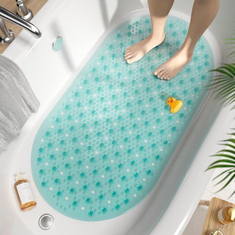 Tapis de Baignoire Antidérapant Ovale, 68x38CM Tapis de Bain à Bulles, Tapis de Douche en Lavable en Machine & Résistant à la Moisissure, Tapis Antidérapant Baignoire sans BPA, Transparent (1/4)