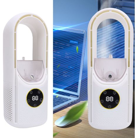Mini climatiseur sans pales, ventilateur silencieux, refroidisseur de bureau USB pour la maison et le bureau, 6 vitesses, 6 niveaux de minuterie, veilleuse LED 7 couleurs