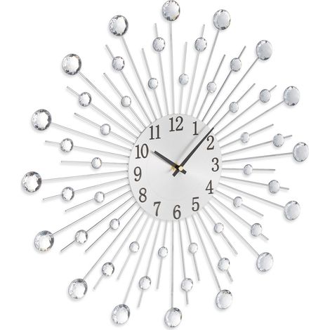 Silberne wanduhr mit glitzernden steinen 50 cm durchmesser