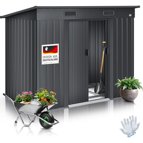 KESSER® Abri de jardin L métal 3.4 m³ avec fondations  195x118x182 cm  2x porte coulissante & fondations  Abri de jardin  Armoire de jardin  Toit à une pente  Anthracite (1/5)