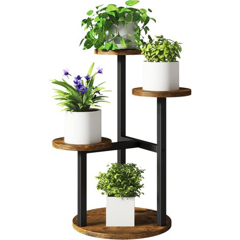 4 Niveaux Support de Plante, 52.5cm de Haut Étagère d'Angle pour Pots de Fleurs Interieur, Petit Porte Plantes d'Intérieur pour Terrasse Balcon Jardin Salon, Rustique Marron TMJ073H (1/5)