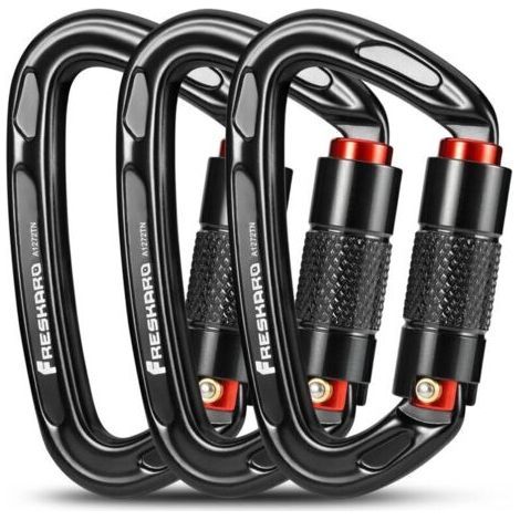 Mousqueton Escalade, Mousquetons Verrouillage Automatique, 25kN-2550kg, Certifié CE,Solide, pour Alpinisme, Laisse Chien, Sac de Frappe, Pompier, Hamac, Porte clé, Grand 10cm, Noir et Gris (1/4)