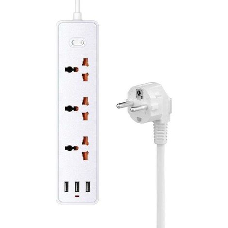 Multiprise USB Secteur 3 Prises 3 Ports USB-A Interrupteur Cordon 1.2m Protection Surtension Enfants Bureau (1/4)