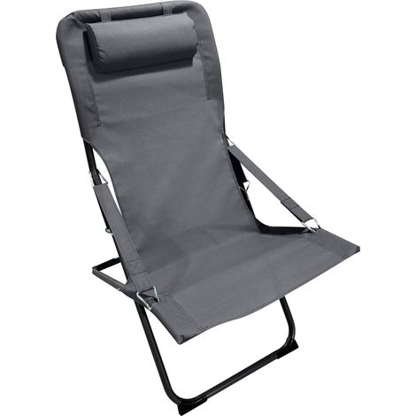 Sedia a Sdraio Pieghevole Rebecca Mobili Ukpa 88x63x83 Poliestere Acciaio Grigio Scuro