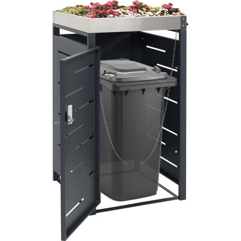 Habillage pour 1 conteneur à déchets HWC-H40b - abri pour conteneurs à déchets - bac à plantes acier inoxydable-métal combiné 2 (1/5)