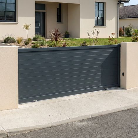 Portail coulissant plein L 3500 x H 1692 mm (Gris Anthracite)