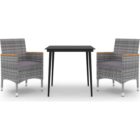 Set da Pranzo per Giardino 3 pz  Salotto da Giardino con Cuscini Polyrattan e Vetro (1/5)