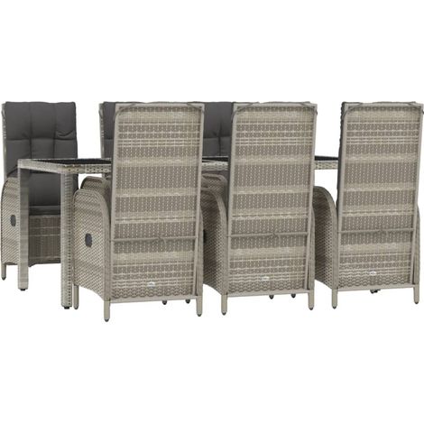 vidaXL Ensemble à manger jardin et coussins 7 pcs gris rotin (1/5)