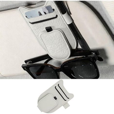 Set di 2 portaocchiali magnetici per auto in ecopelle di alta qualità con portapenne e porta carte, clip universale antigraffio per aletta parasole, colore crema di lusso. (1/5)