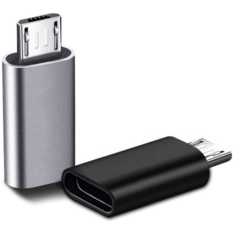 2 Pièces USB C Adaptateur, Micro USB vers USB C, Adaptateur USB C vers Micro USB Connecteur, Adaptateur Type C Fem Micro USB Male Connecteur pour PC, Galaxy, Mate, etc (Noir, une pièce en argent)