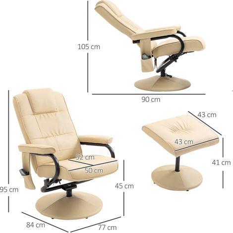 Fauteuil inclinable avec repose-pieds, fauteuil TV pivotant à 360° avec fonction massage, fonction inclinable, fauteuil de massage avec poche latérale, fauteuil TV en similicuir pour salon, crème (1/5)