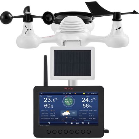 Station Météo Wi-Fi 7 en 1 avec Écran TFT 186mm et Capteur Extérieur Sans Fil pour Suivi Météorologique Précis (1/5)