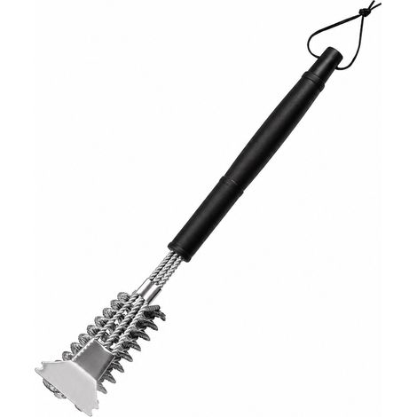 Brosse de barbecue en spirale avec grattoir, poils acier inoxydable, 44 x 7 cm, manche PP résistant (1/5)