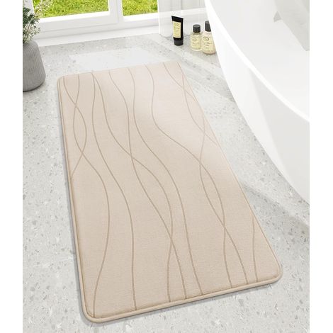 Tapis de Bain en Mousse à mémoire de Forme, Tapis Salle de Bain Absorbant, Tapis de Douche Antidérapant pour la Salle de Bain et Les WC, 60 x 120 cm, Beige (1/5)