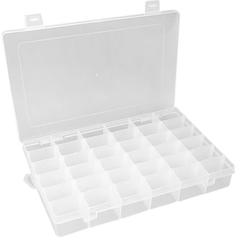 Boîte à bijoux transparente à 36 compartiments avec séparateurs amovibles, étui de rangement portable en plastique transparent pour boucles d'oreilles, bagues et perles (1/5)