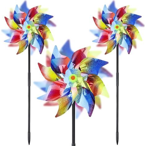 Set of 3 Windmills, Light Reflectors, Durable Plastic, Double-Sided, for Garden, Farm, Balcony (1/5)