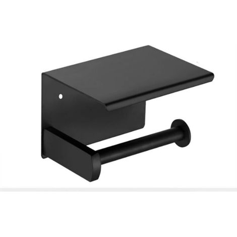 Porta rotolo di carta igienica da parete in acciaio inox nero con ripiano per cellulare per il bagno, 1 pezzo