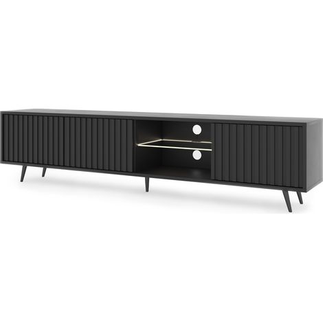 Selsey Bello - Mueble de TV - negro con frentes de listones y patas de metal negro - LED - 175 cm (1/5)