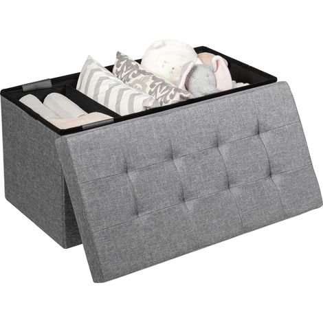 Pouf Pliable en Tissu de 80 cm, Coffre à Jouets avec Bac de Rangement Amovible, Banc à Chaussures avec Assise Rembourrée, Gris clair (1/5)