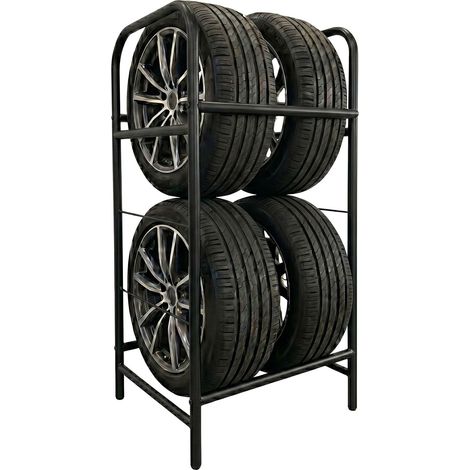 Scaffale per pneumatici Relaxdays per 4 pneumatici, HxLxP: 106 x 53 x 46 cm, 200 kg, acciaio, 2 ripiani, nero