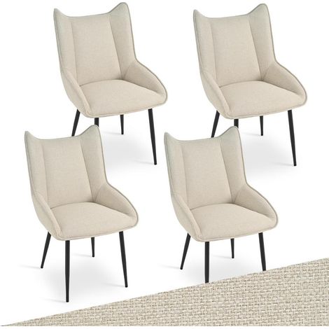Esszimmerstühle 4er Set Beige, Leinen-Mix, verstellbare Füße (1/5)