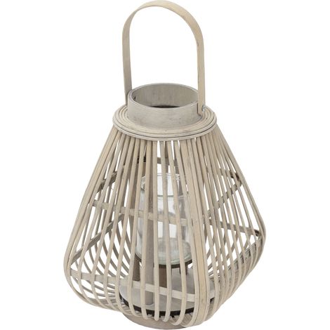 ECD Germany Lanterna in Bambù Naturale, Altezza 42,5 cm, Colore Legno, Portacandela con Inserto in Vetro, Lanterna da Giardino con Effetto Intrecciato, Stile Boho, Decorazione per Terrazza e Interni