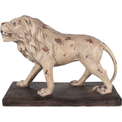 Statue de Lion Décorative pour Intérieur et Extérieur en Magnésium Beige et Marron 55x23x40 cm - PANGIVO (1/5)