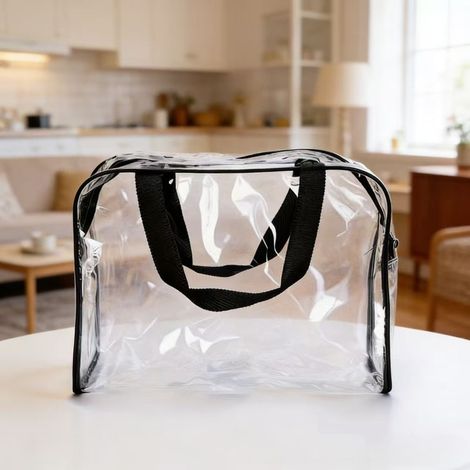 Lot de 5 sacs de rangement robustes avec fermeture éclair et poignées, transparents, parfaits pour les voyages, les vêtements et la maison. (1/5)