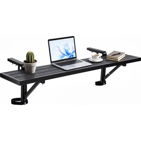 Table Balcon Suspendue 124,5x24 cm Charge 27 kg Table de Balustrade pour Garde-corps Terrasse Jardin Extérieur de Rails 25-65 mm, Espacement Réglable Supports, Plateau Composite Bois-Plastique (1/5)